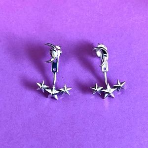 Adjustable Sterling Silver Moon and Star Ear Jackets
